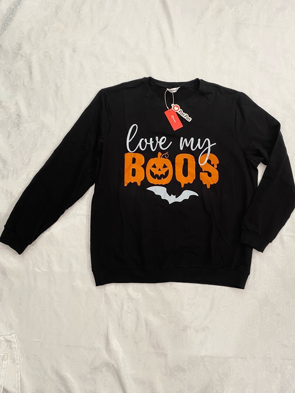 Men Love My Boo Halloween Pumpkin-style Letters and Bat accent Pullover, XL
